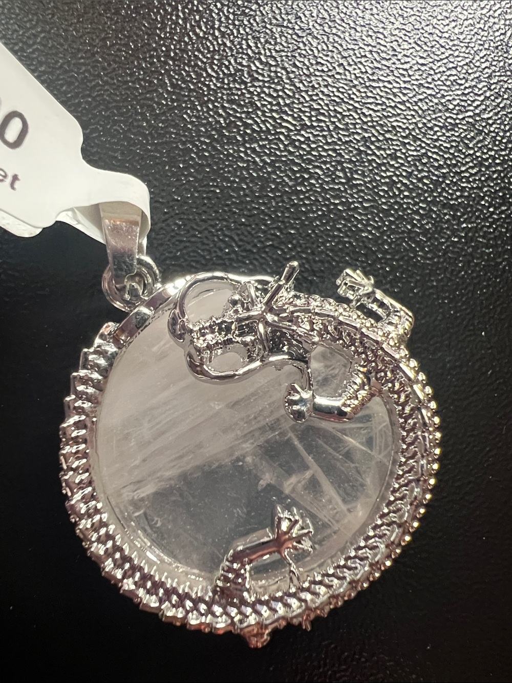 Silver Dragon rose quartz Crystal Pendant Necklace - light pink